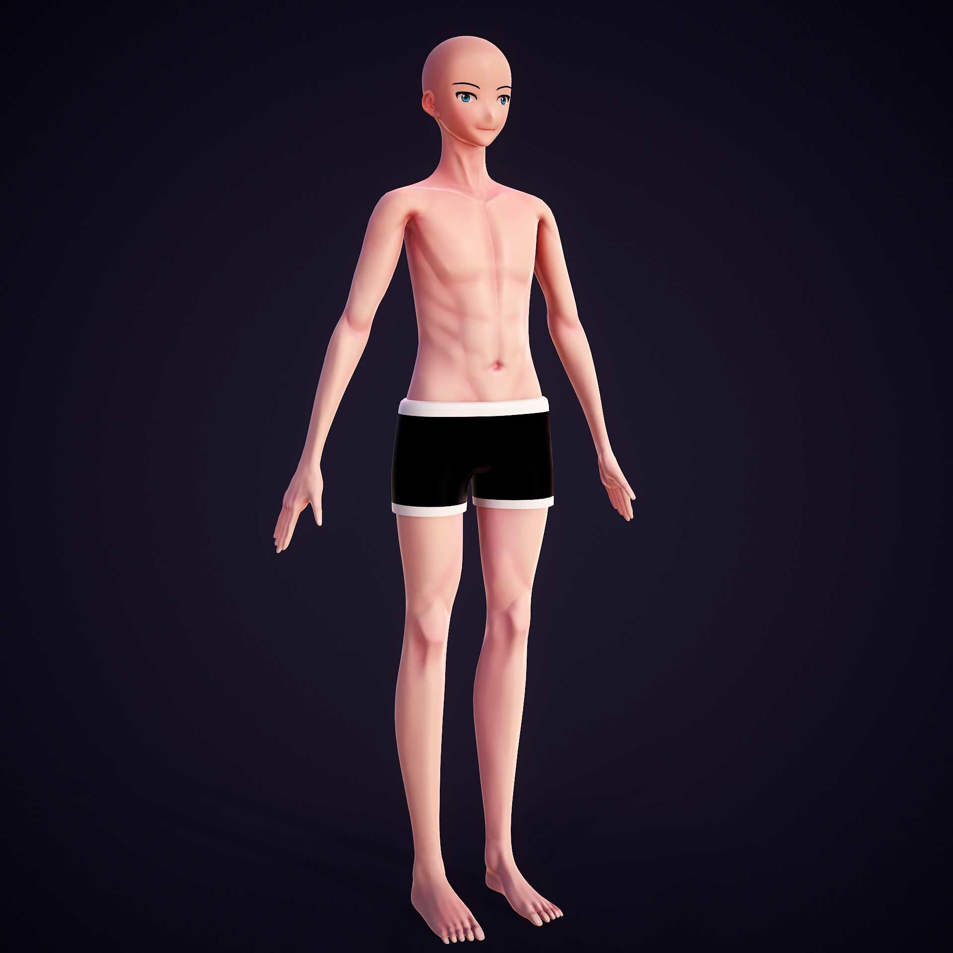 Anime Boy Base Mesh Low-poly 3D model_7