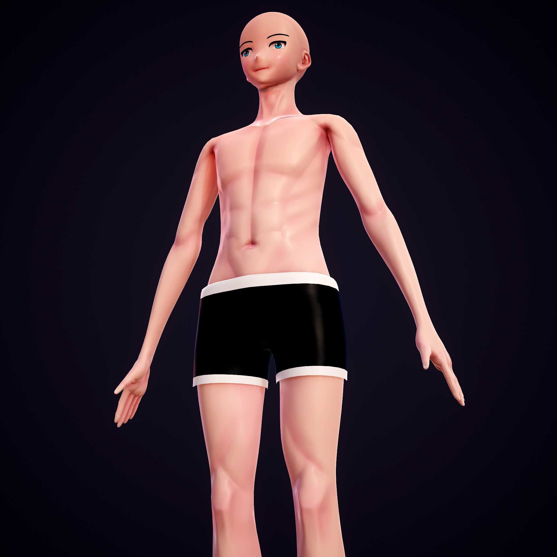 Anime Boy Base Mesh Low-poly 3D model_16