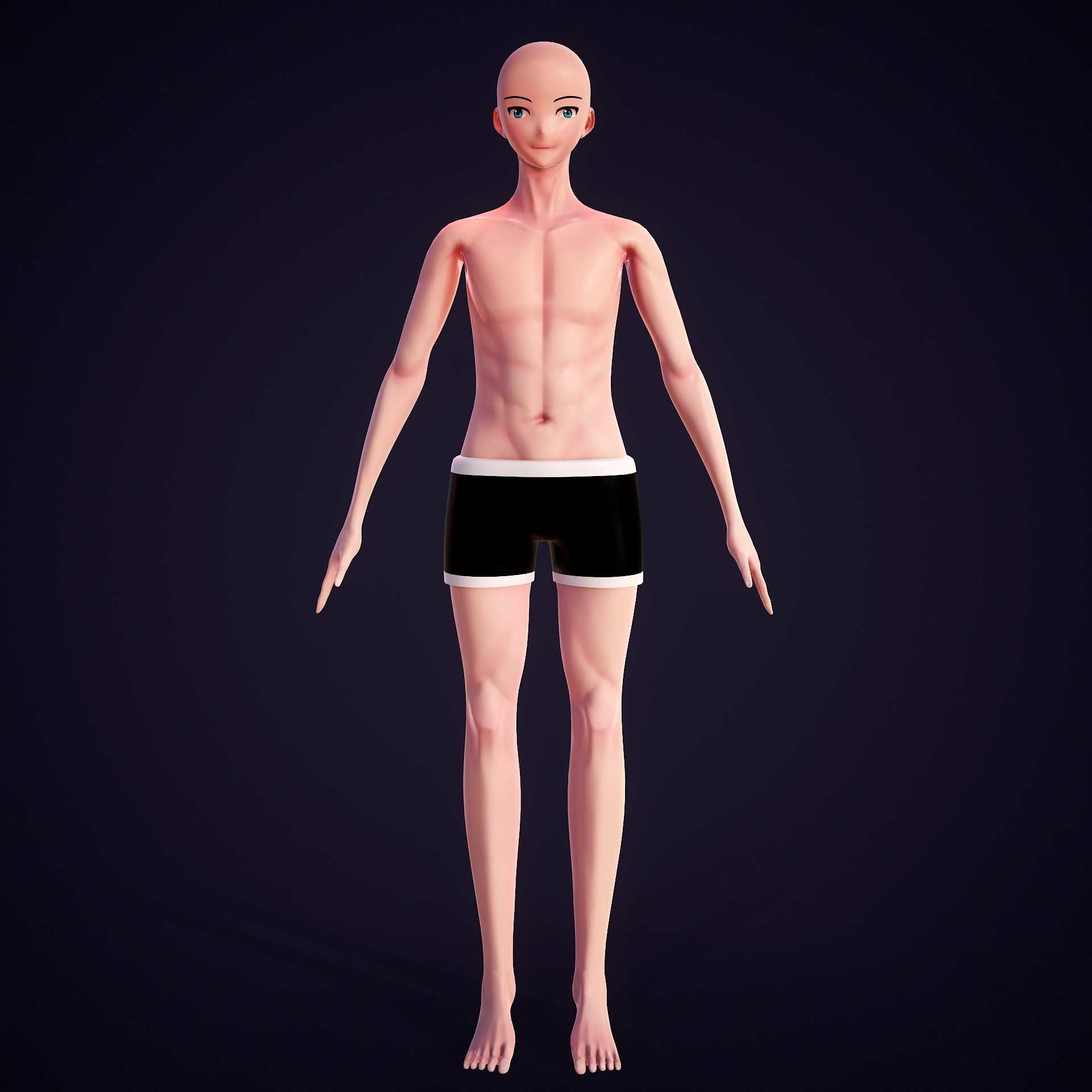 Anime Boy Base Mesh Low-poly 3D model_5