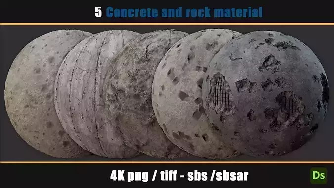 5 PBR concrete and rock material 4k PNG TIFF SBS SBSAR