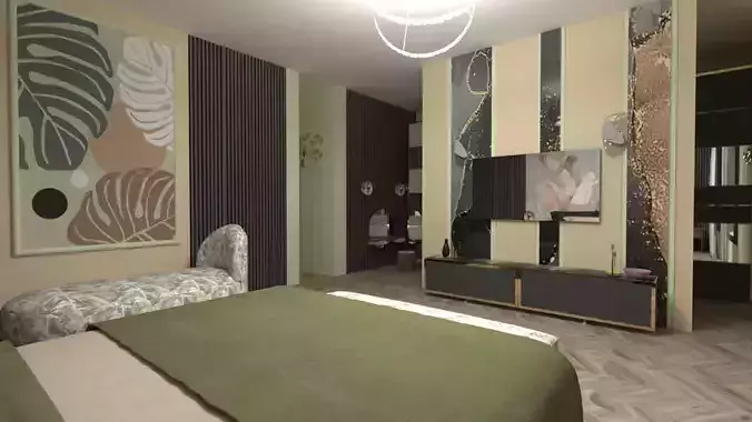 bedroom with walls and furniture 3D print model