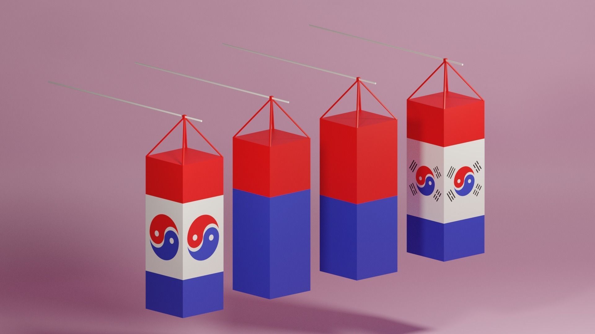 Cartoon Korean Lantern Collection Low-poly 3D model_3
