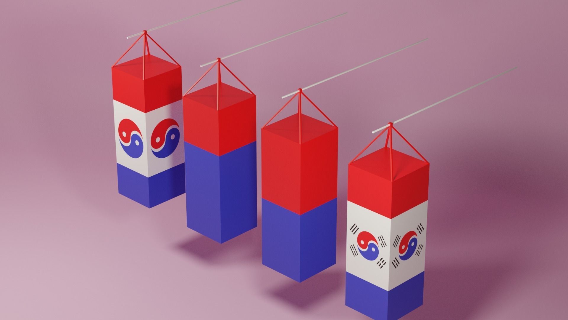 Cartoon Korean Lantern Collection Low-poly 3D model_11