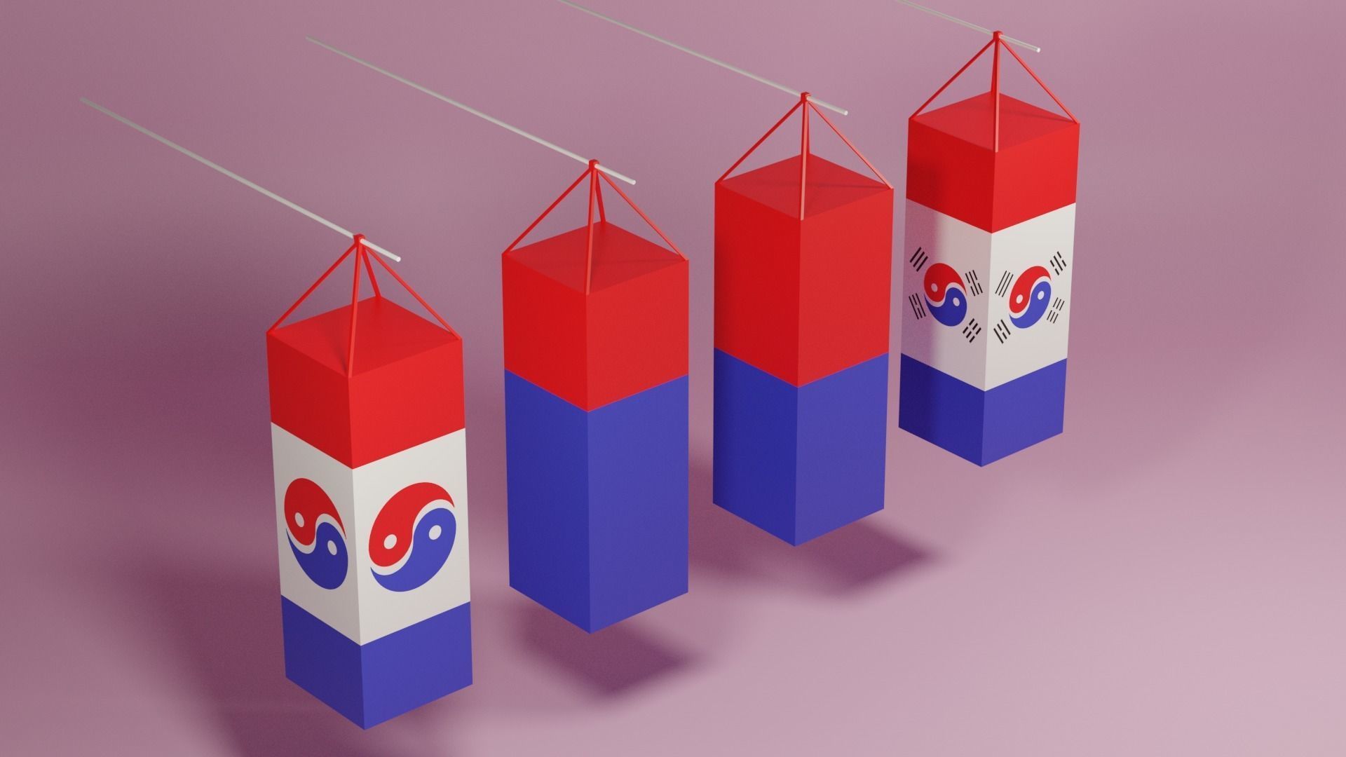 Cartoon Korean Lantern Collection Low-poly 3D model_4