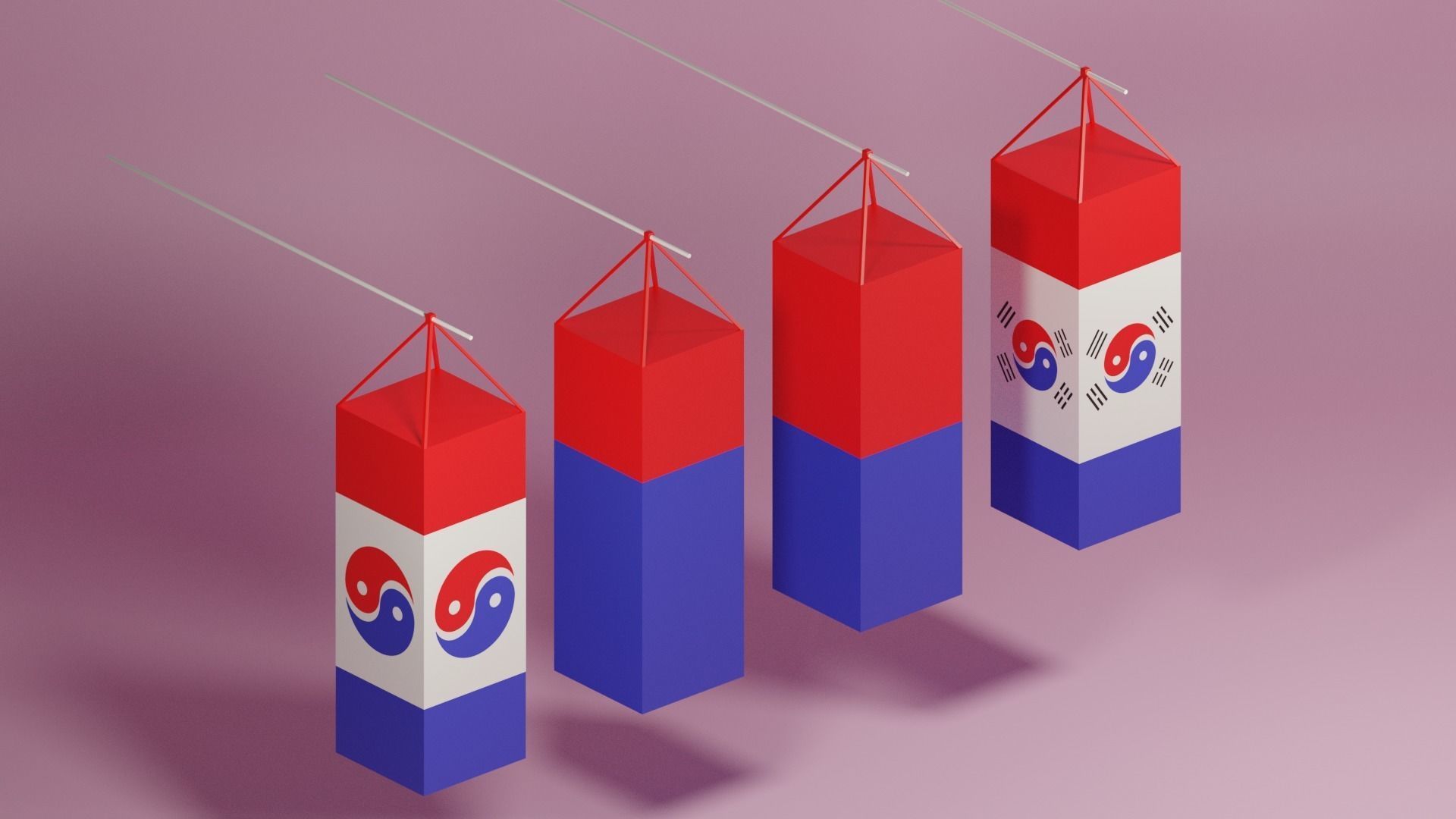 Cartoon Korean Lantern Collection Low-poly 3D model_10