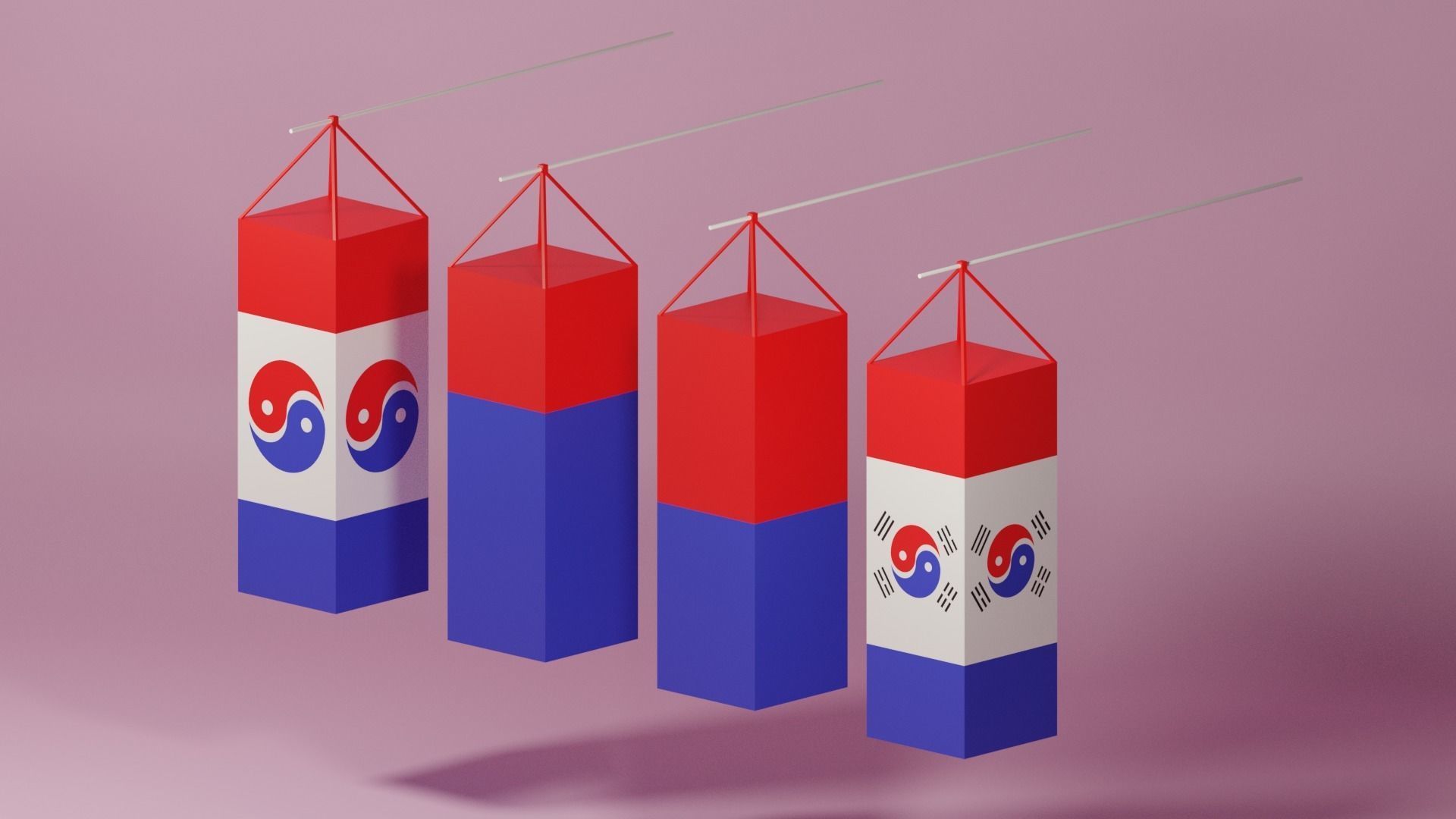 Cartoon Korean Lantern Collection Low-poly 3D model_5