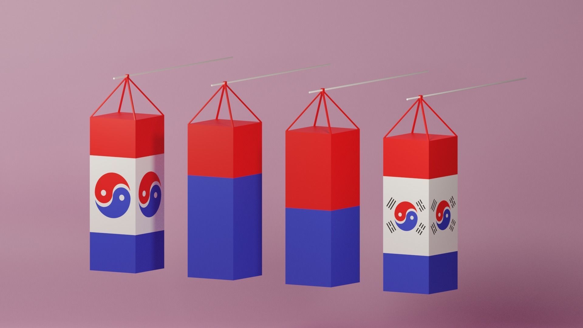 Cartoon Korean Lantern Collection Low-poly 3D model_1