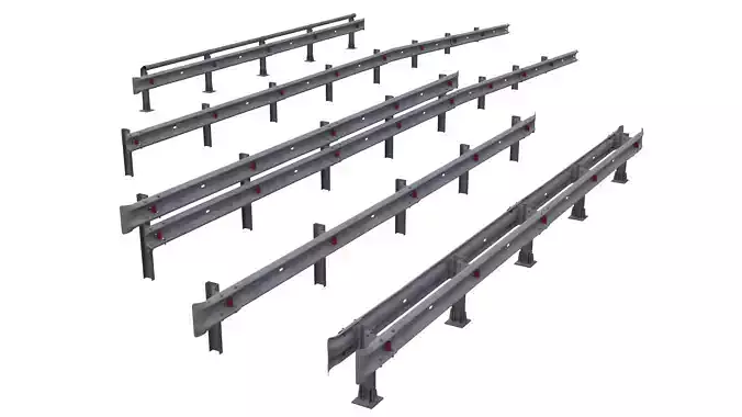 Road guard rails set 3D model