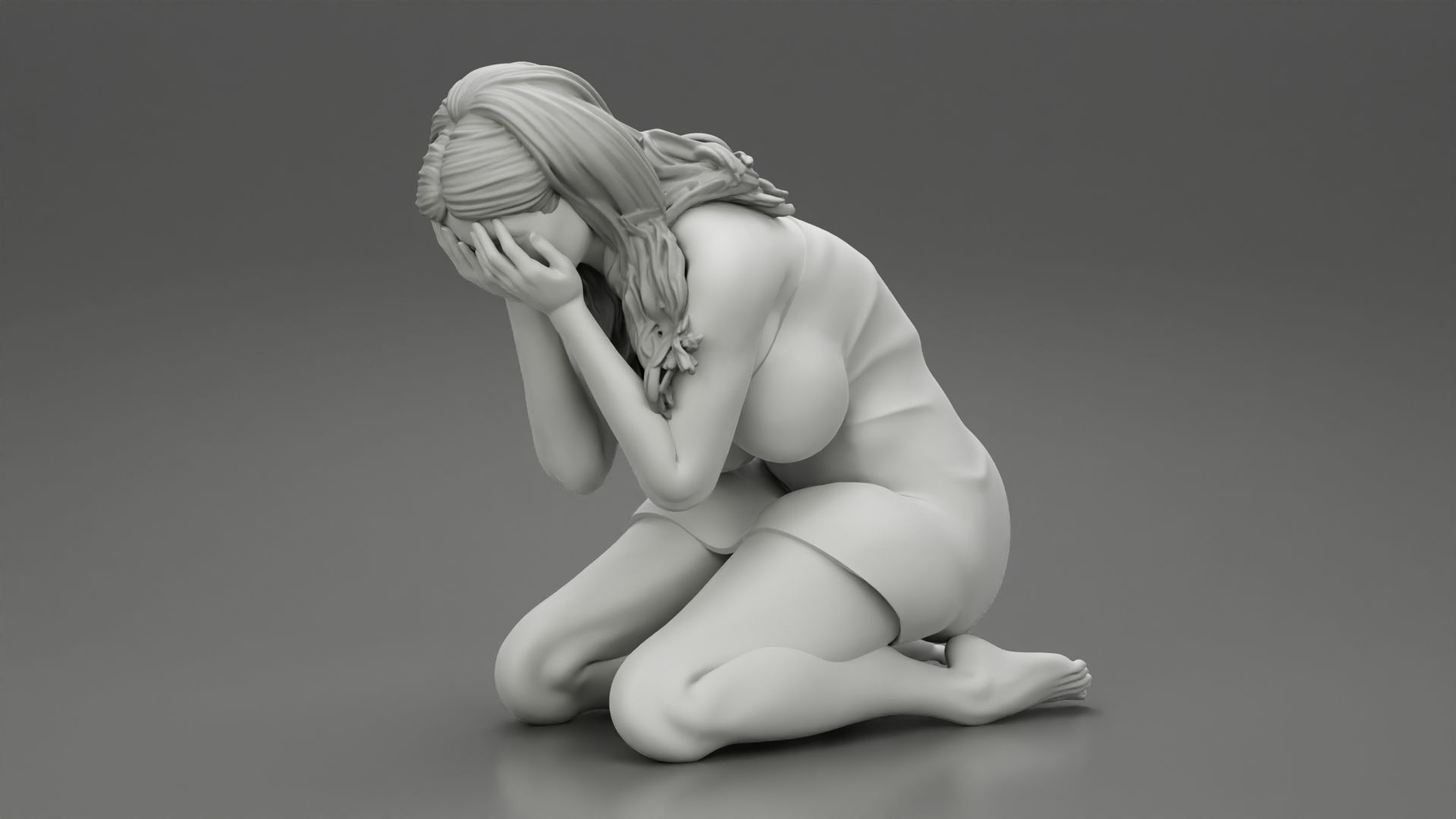 Girl Crying And Hiding Her Face 3D print model_6