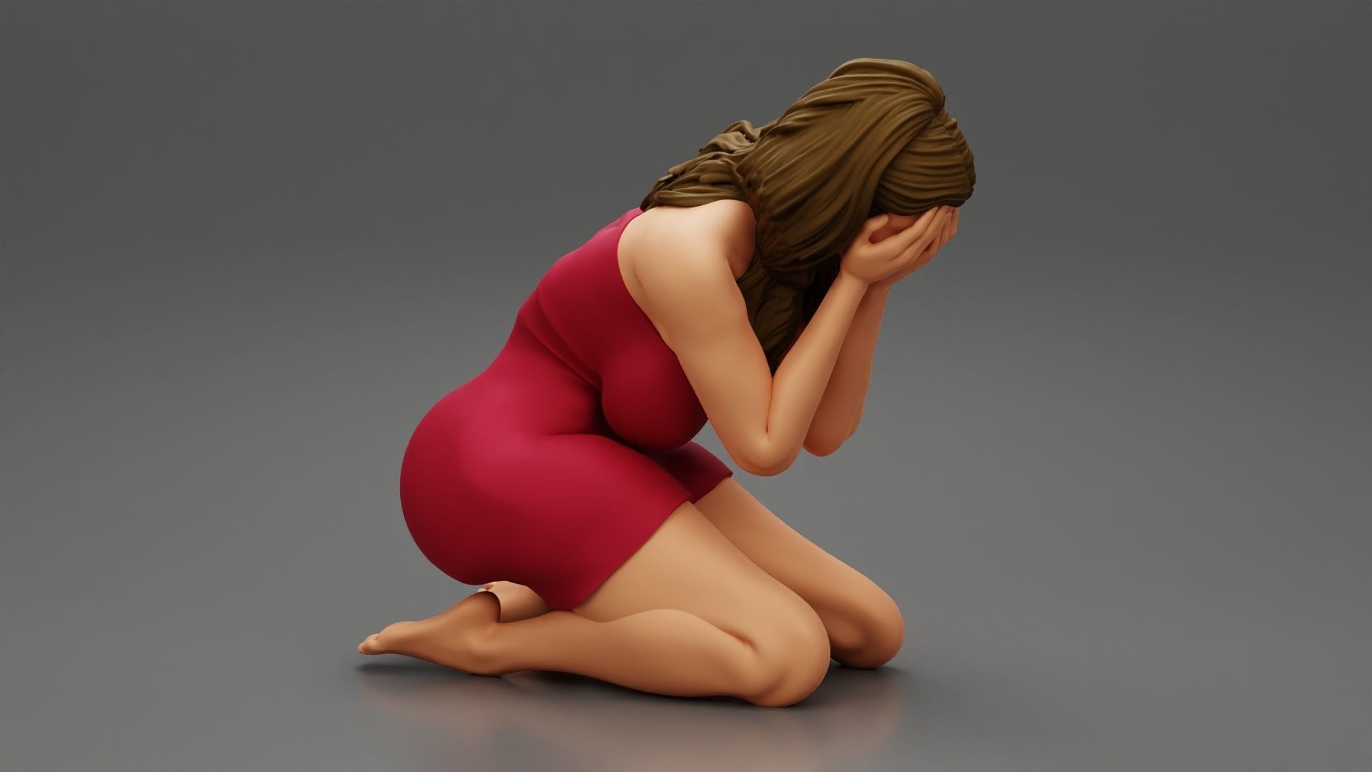 Girl Crying And Hiding Her Face 3D print model_2