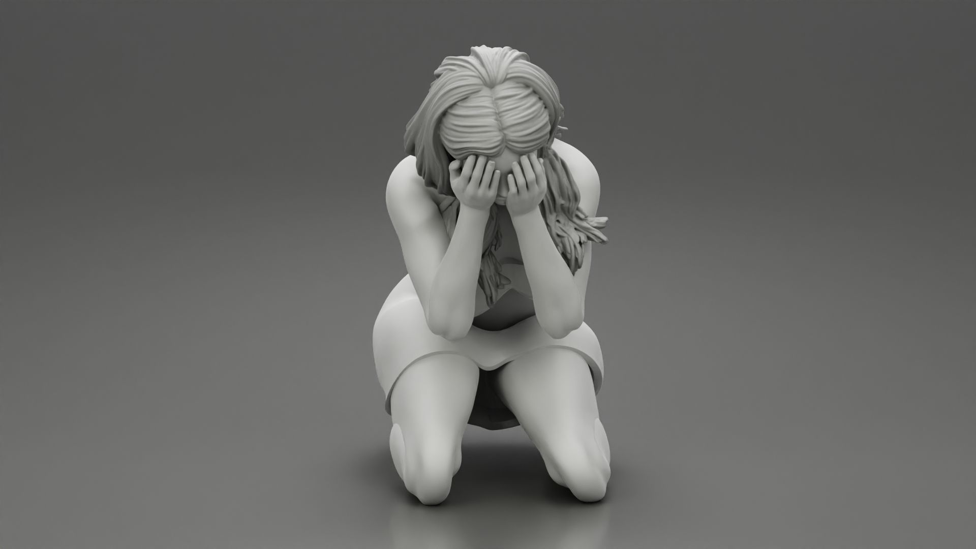 Girl Crying And Hiding Her Face 3D print model_7