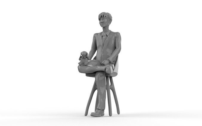 Artist sitting on chair with teddy 3D print model