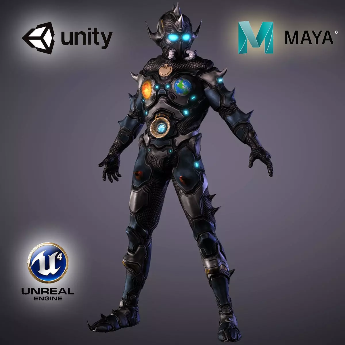 Space Warrior High quality character full Rigged and Animated 3D model_0