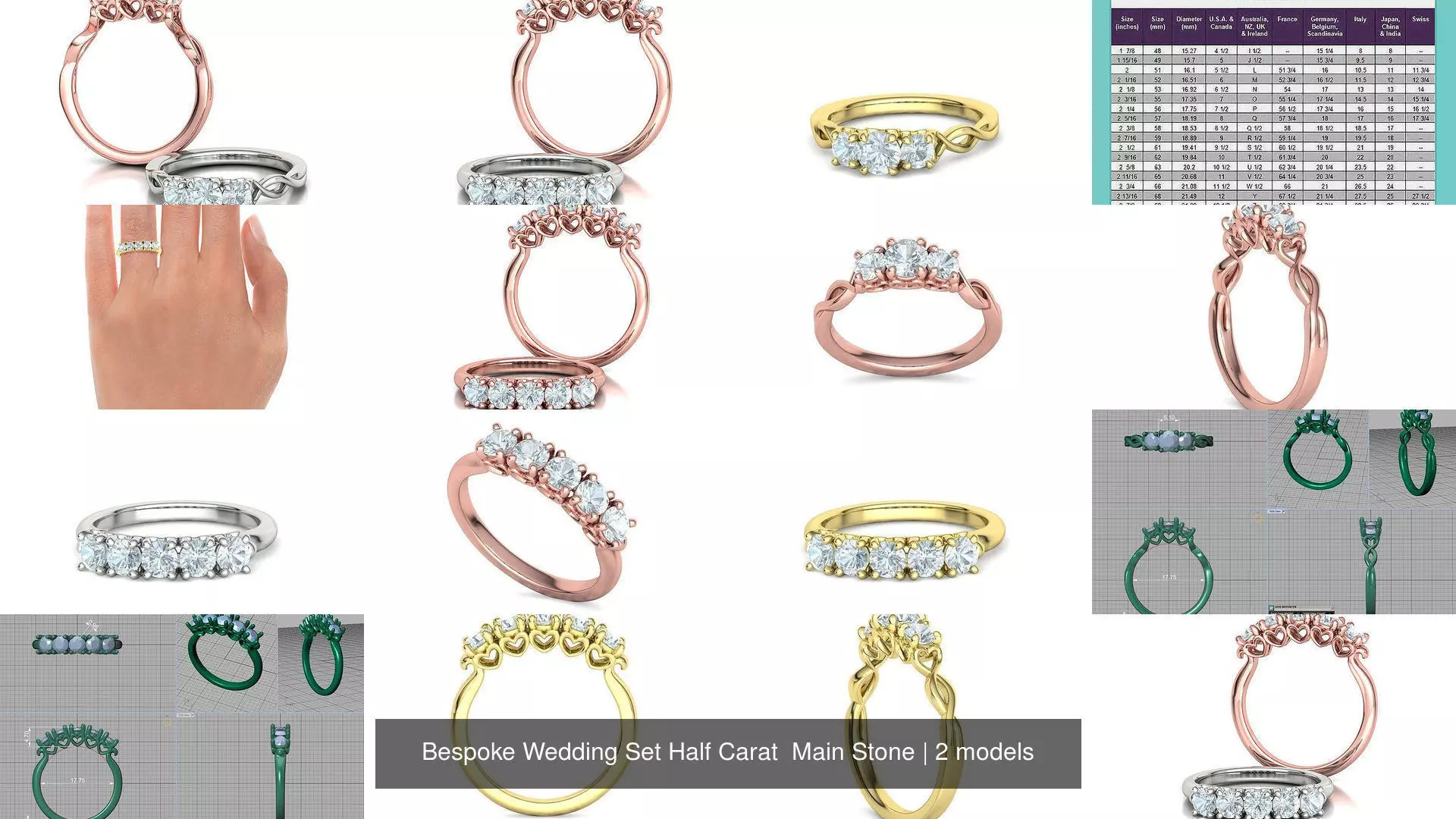 Bespoke Wedding Set Half Carat  Main Stone 3D Model Collection_1