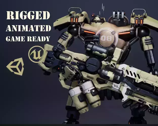 Etasphera08 robot with gun Low-poly 3D model