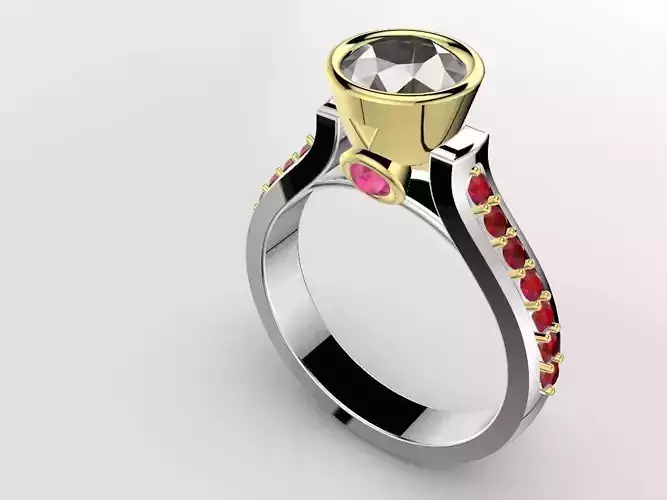 Solitary ring with bezel and side stones