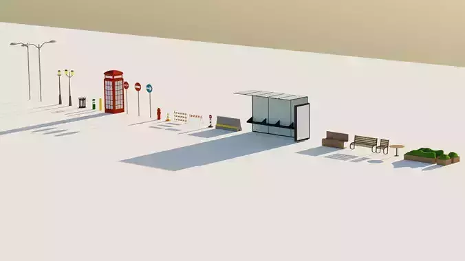 Low Poly city street props