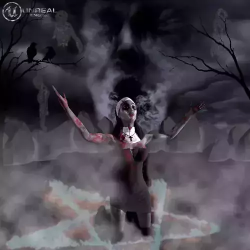 Nun-zombie woman in dress Low-poly 3D model