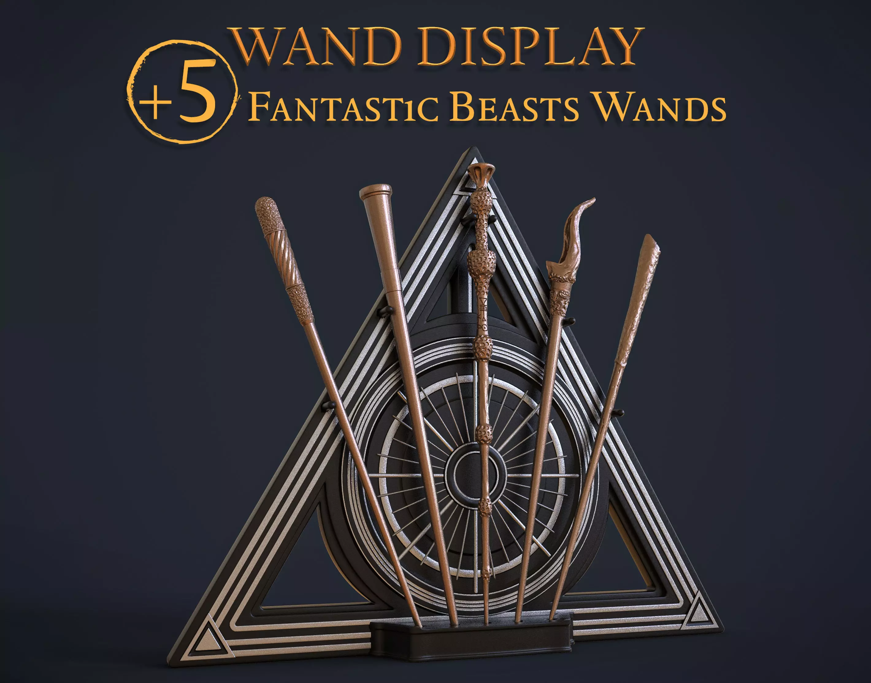 Fantastic Beasts Wands with Deathly Hallows Wand Display 3D print model