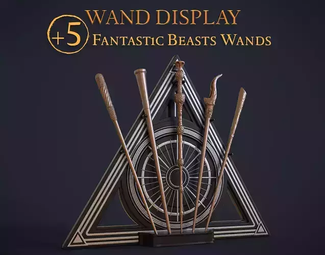 Fantastic Beasts Wands with Deathly Hallows Wand Display 3D print model