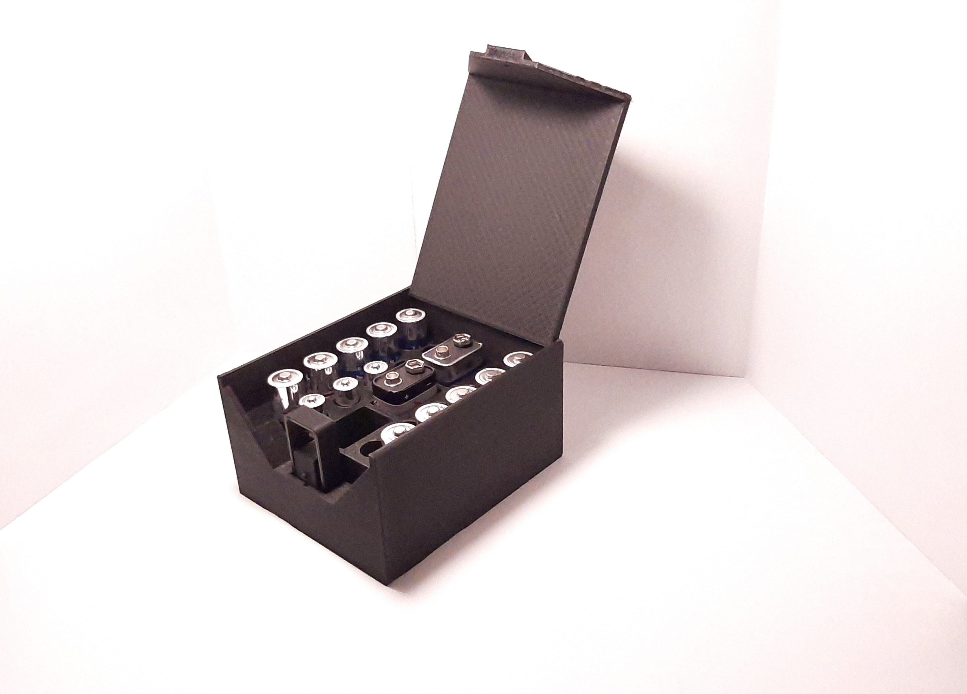Battery box with tweezers 10xAA 10xAAA 3x9V 3D print model_1