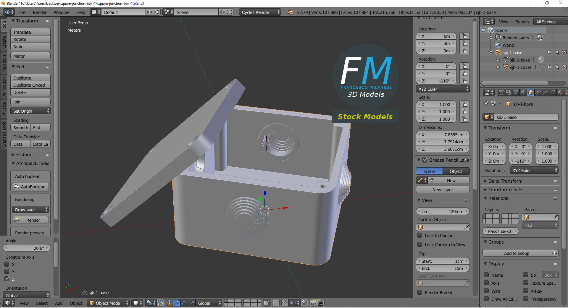Square junction box 1 3D model_9