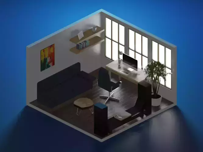 home-office low poly model render in blender
