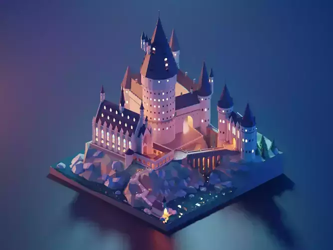 hp-hogwarts low poly model render in blender