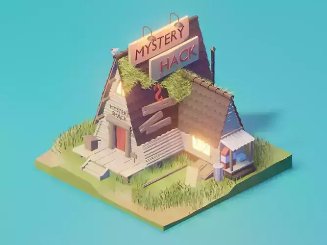 gf-mystery-shack low poly model render in blender