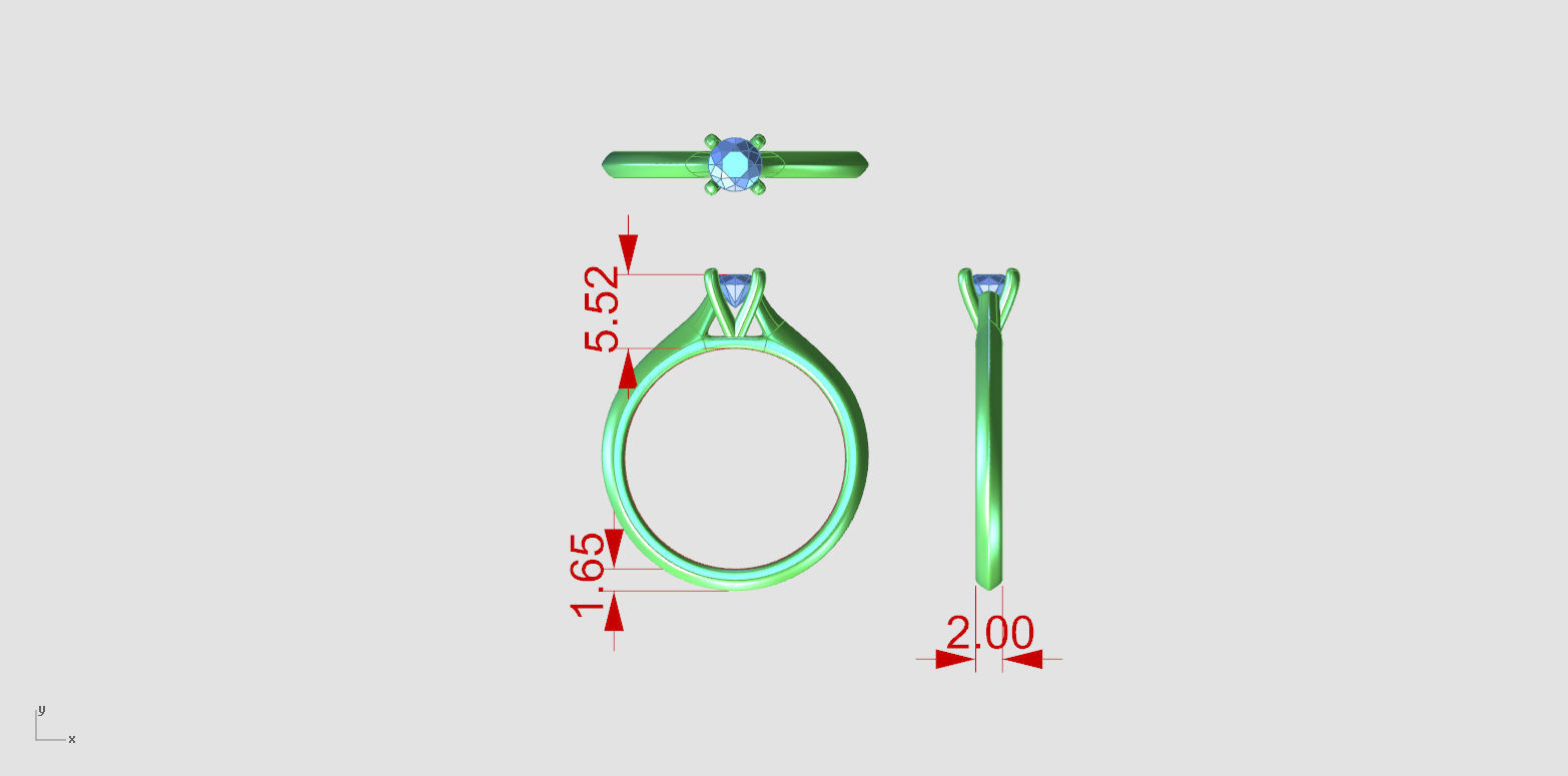 ZDR0157 solitaire diamond engagement ring gold 3D print model_6