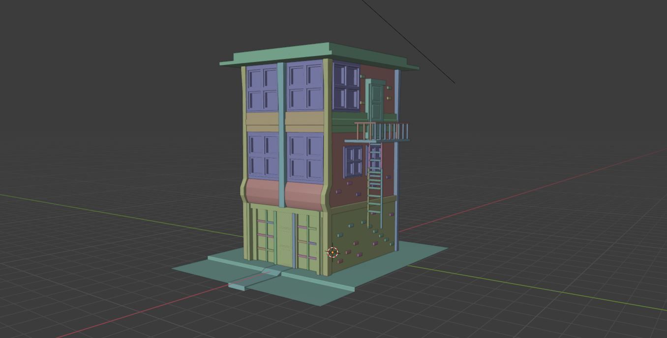 Low Poly Building with fire escape Low-poly 3D model_3