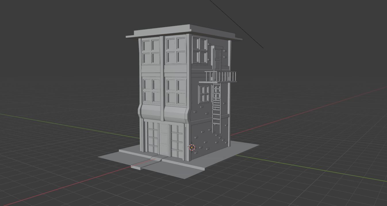 Low Poly Building with fire escape Low-poly 3D model_2