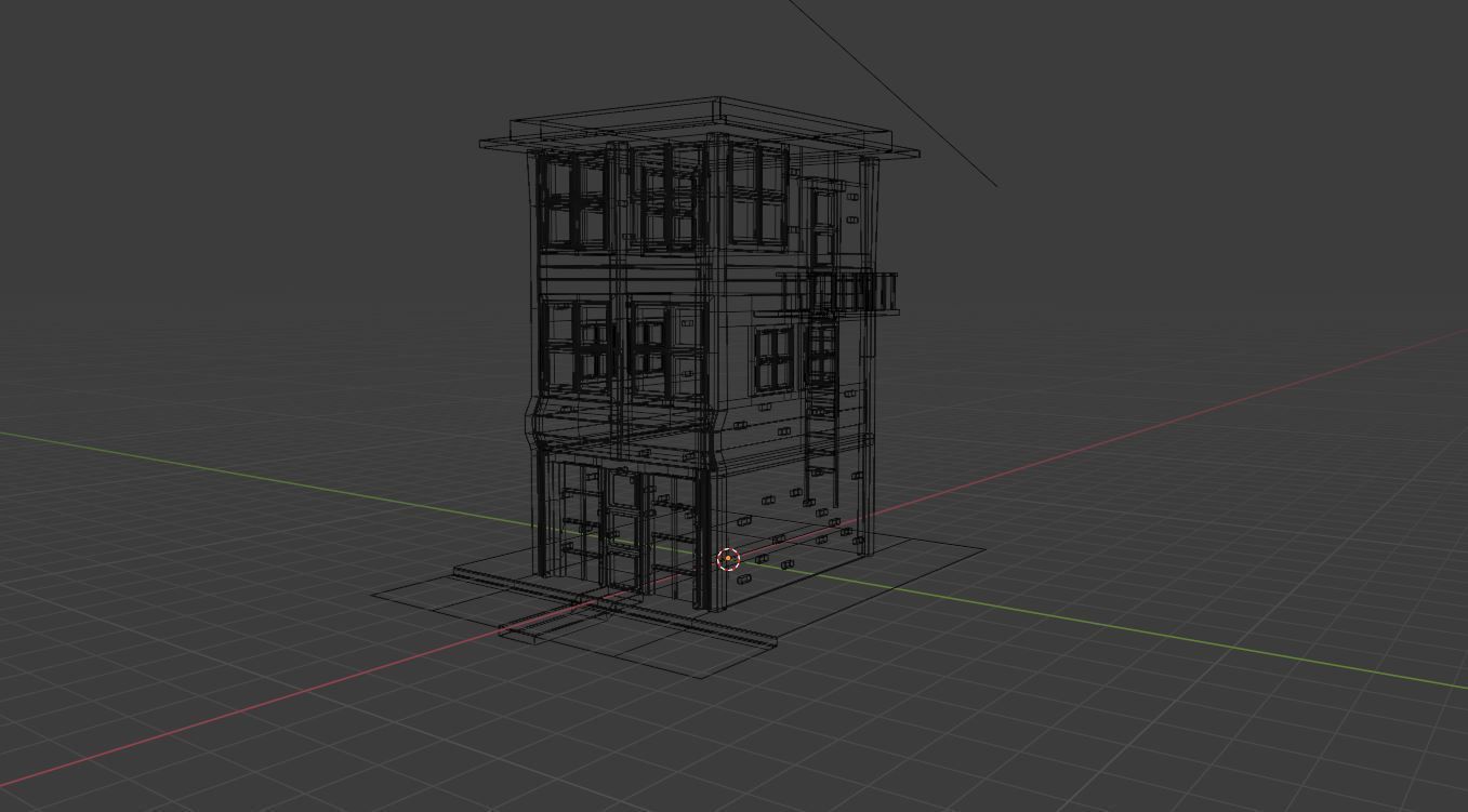 Low Poly Building with fire escape Low-poly 3D model_1