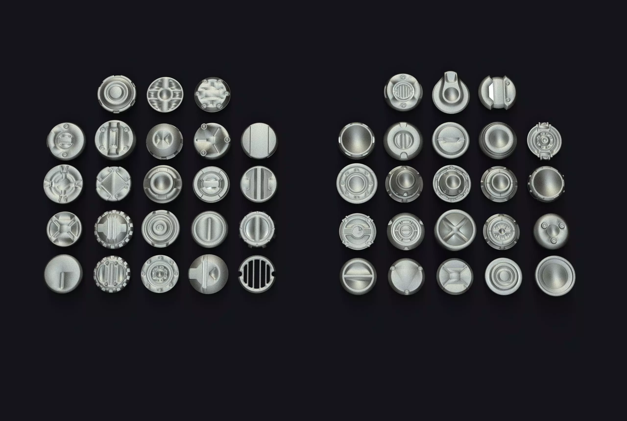 Kitbash set of silver buttons Low-poly 3D model