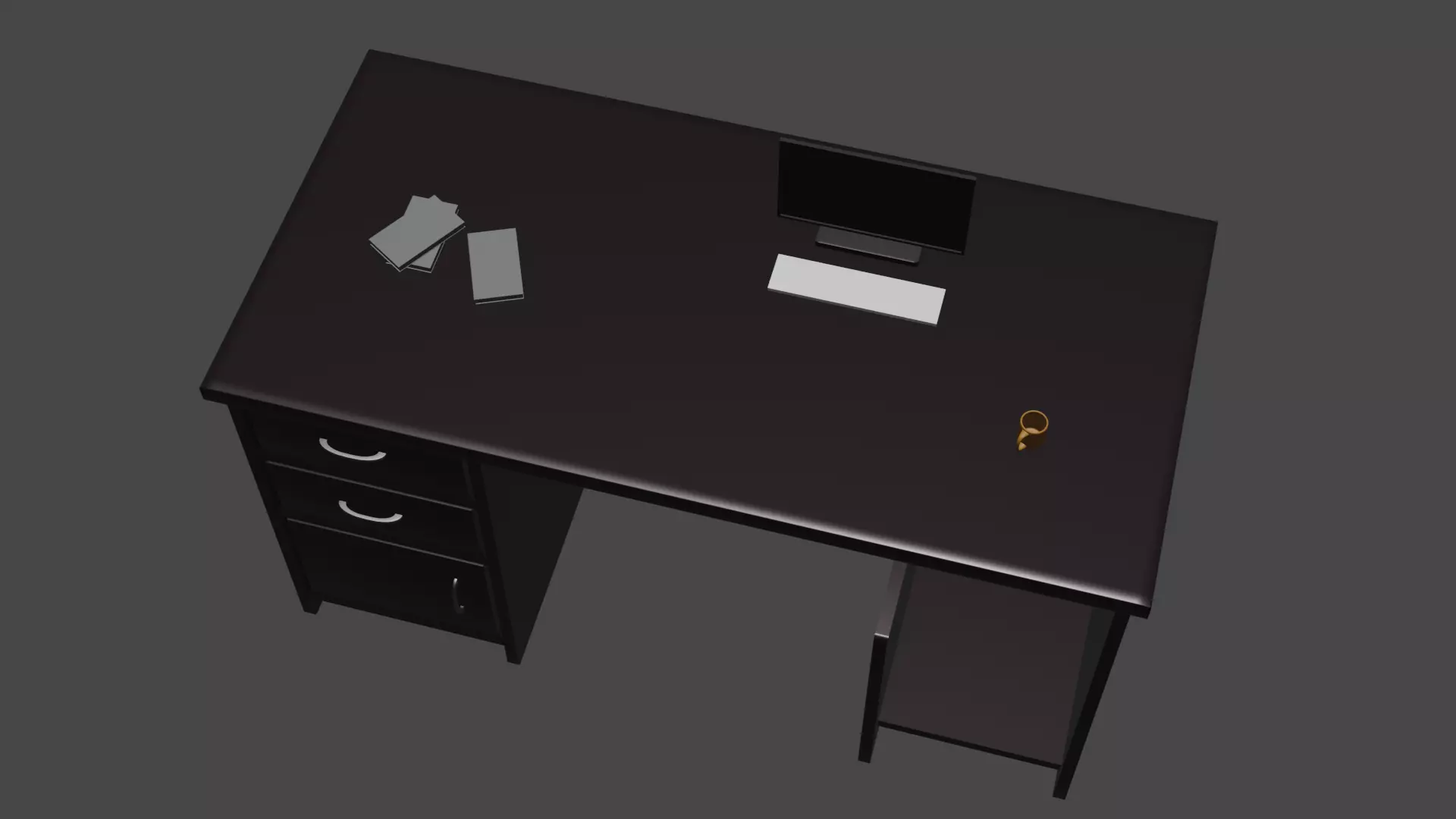 Table computer desk with drawers Low-poly 3D model_0