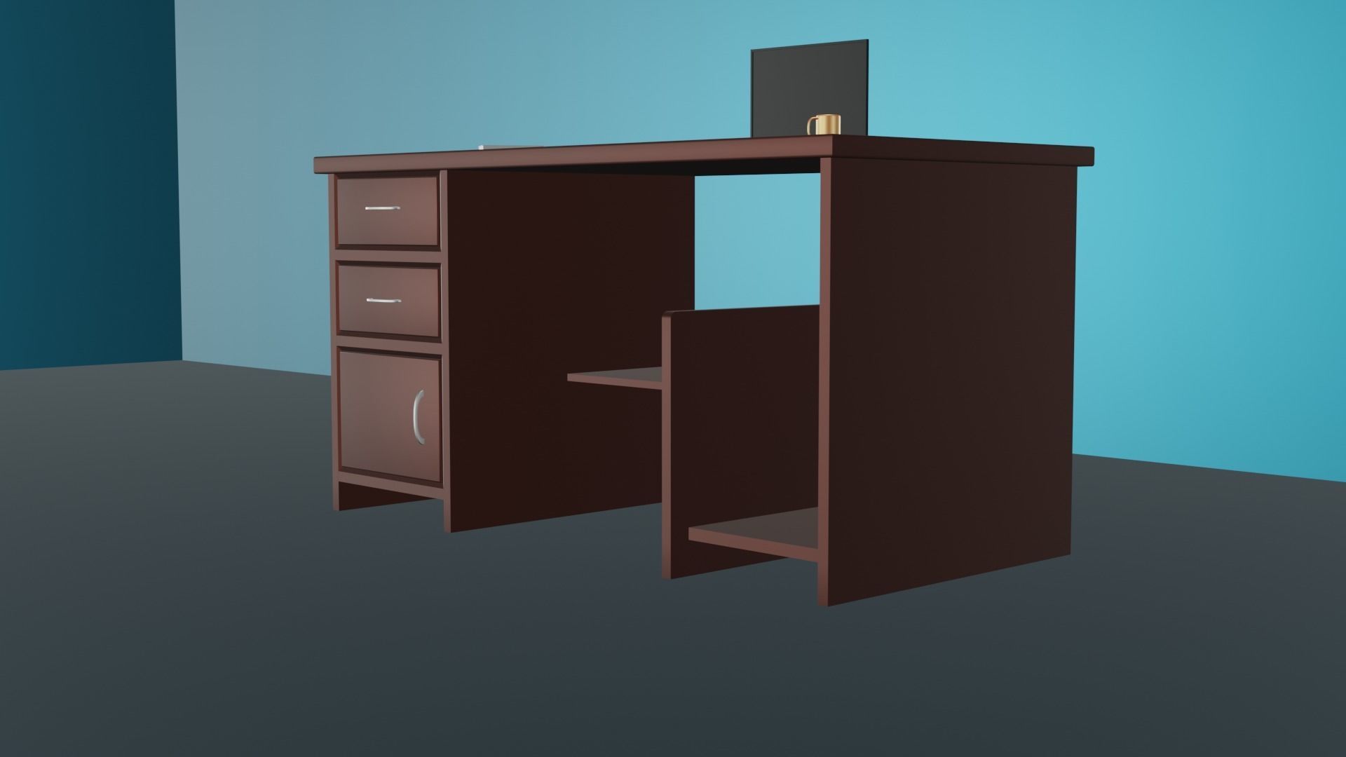 Table computer desk with drawers Low-poly 3D model_5