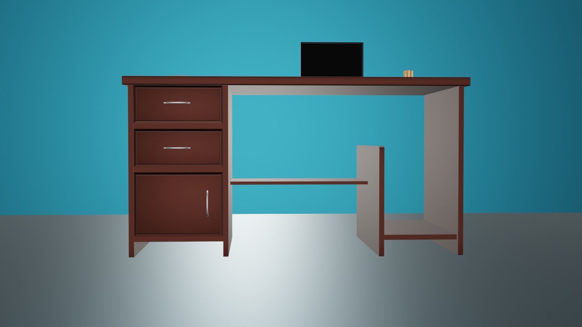 Table computer desk with drawers Low-poly 3D model_3