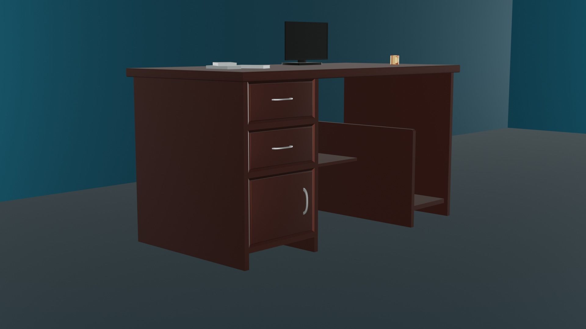 Table computer desk with drawers Low-poly 3D model_4