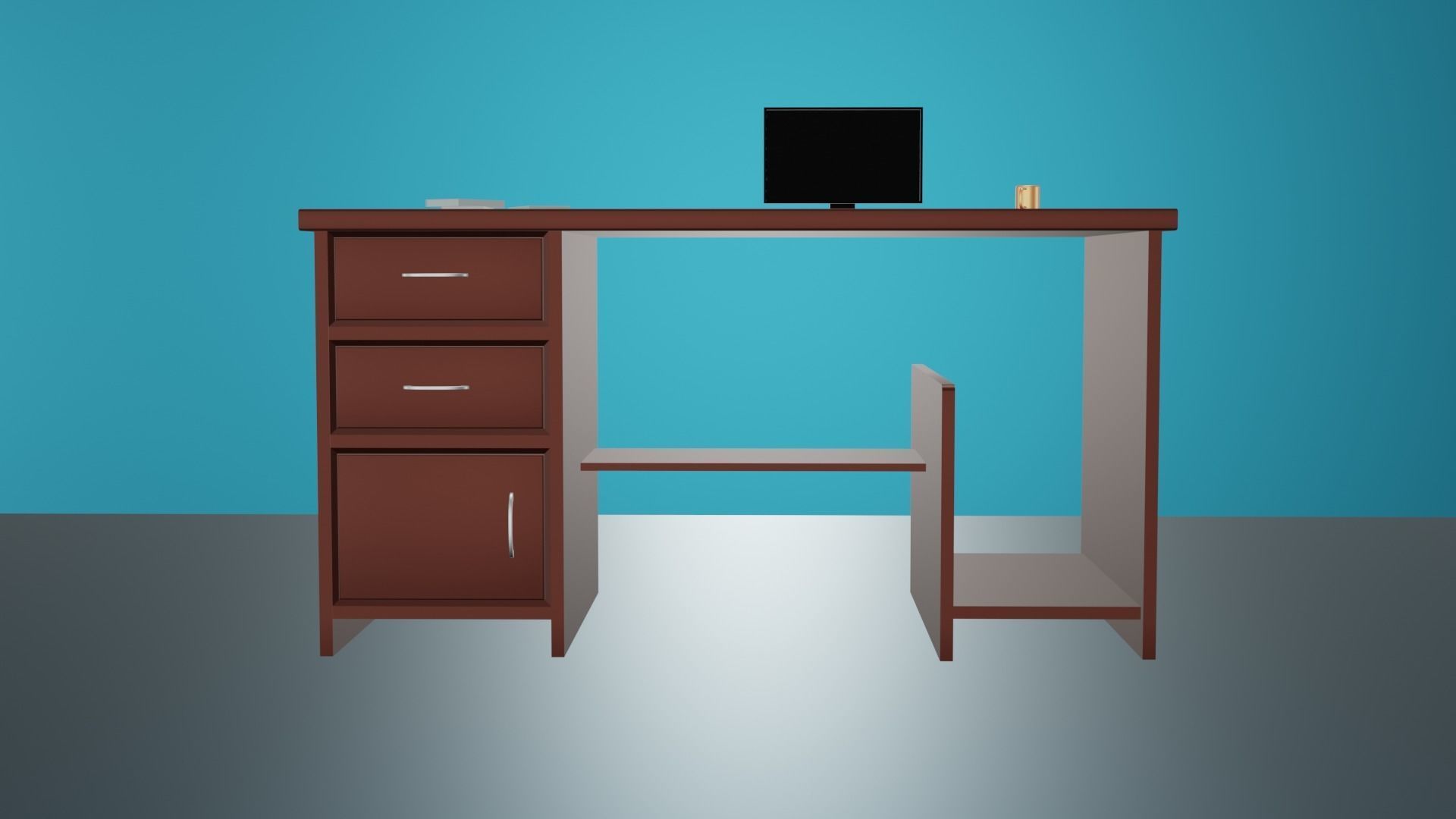 Table computer desk with drawers Low-poly 3D model_6