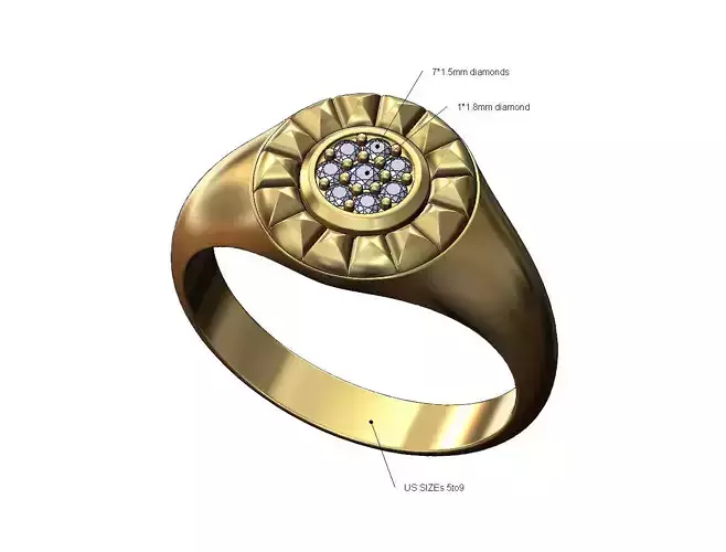 Diamond cluster round stud halo signet ring US sizes 5ro9