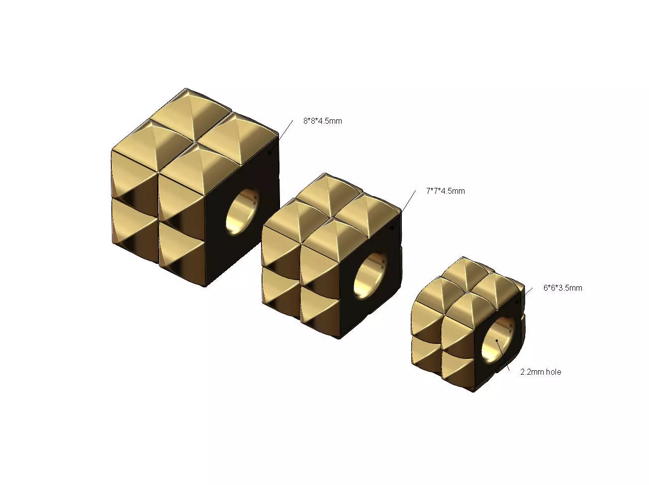 Double row studs square bracelet charm beads 3D print model_0