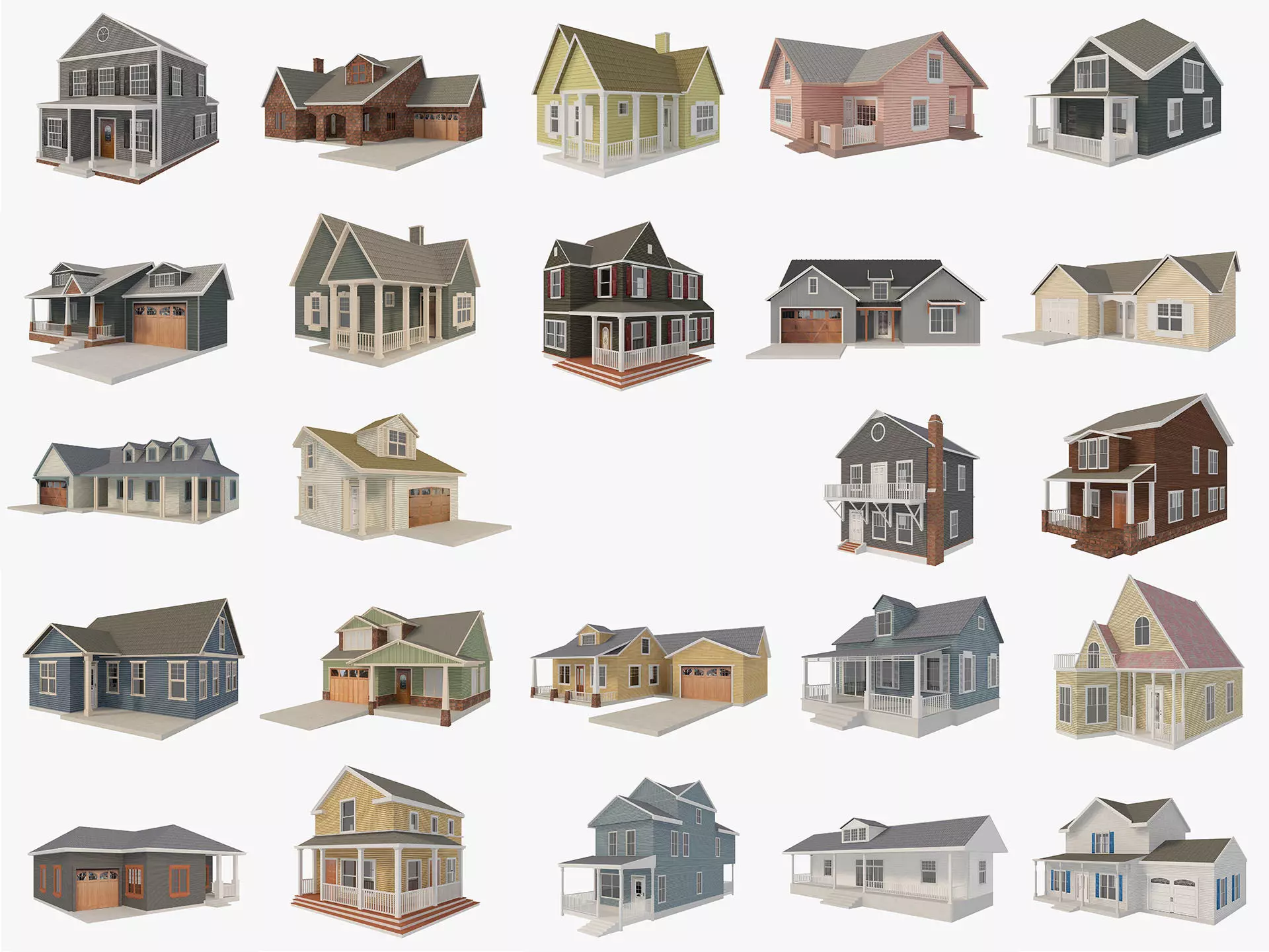 House Collection 24 Low Poly 3D model_0