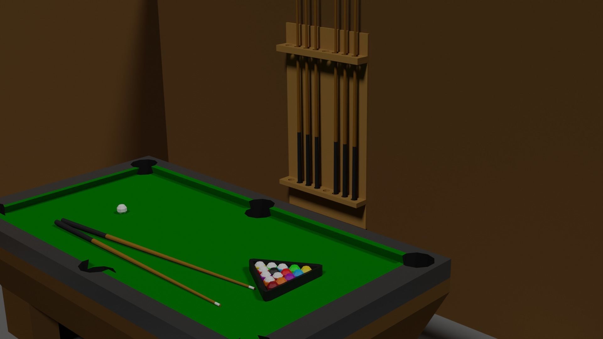 Lowpoly Hobbyroom pool table and dart board 3D model_12