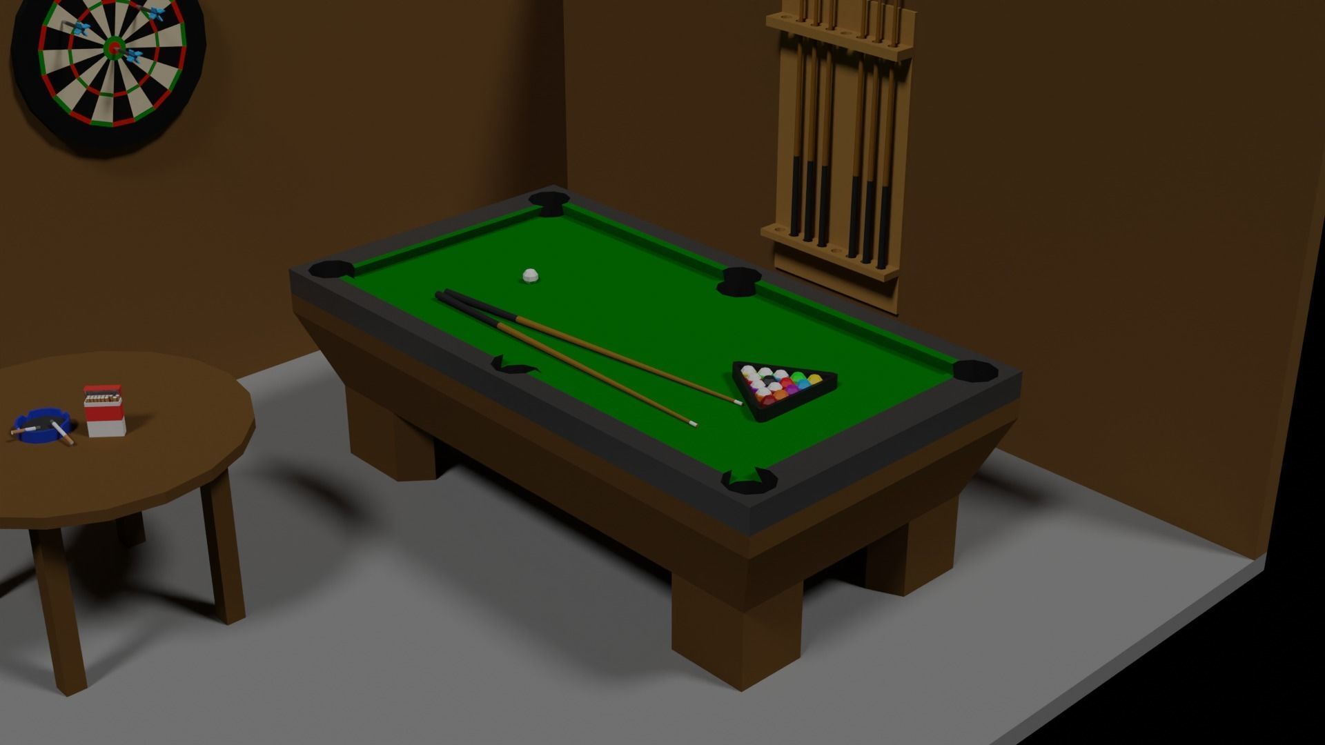 Lowpoly Hobbyroom pool table and dart board 3D model_7