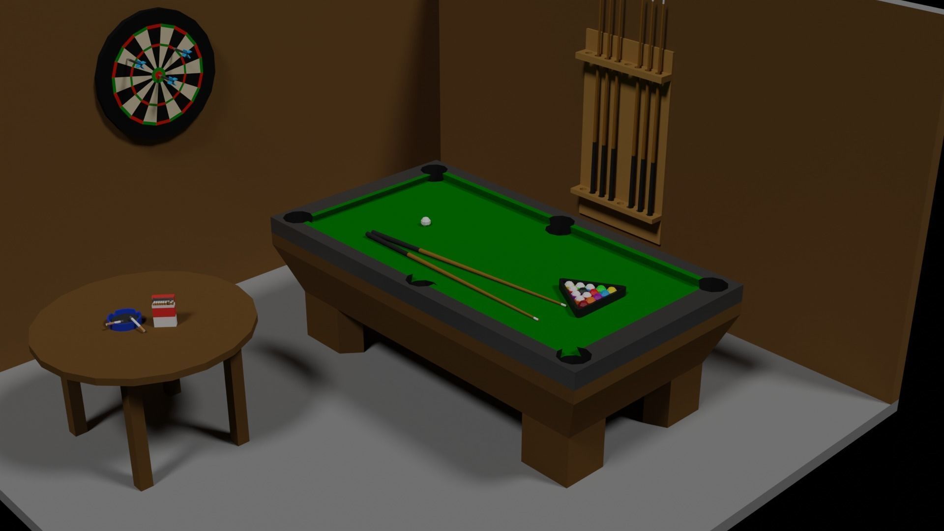 Lowpoly Hobbyroom pool table and dart board 3D model_5