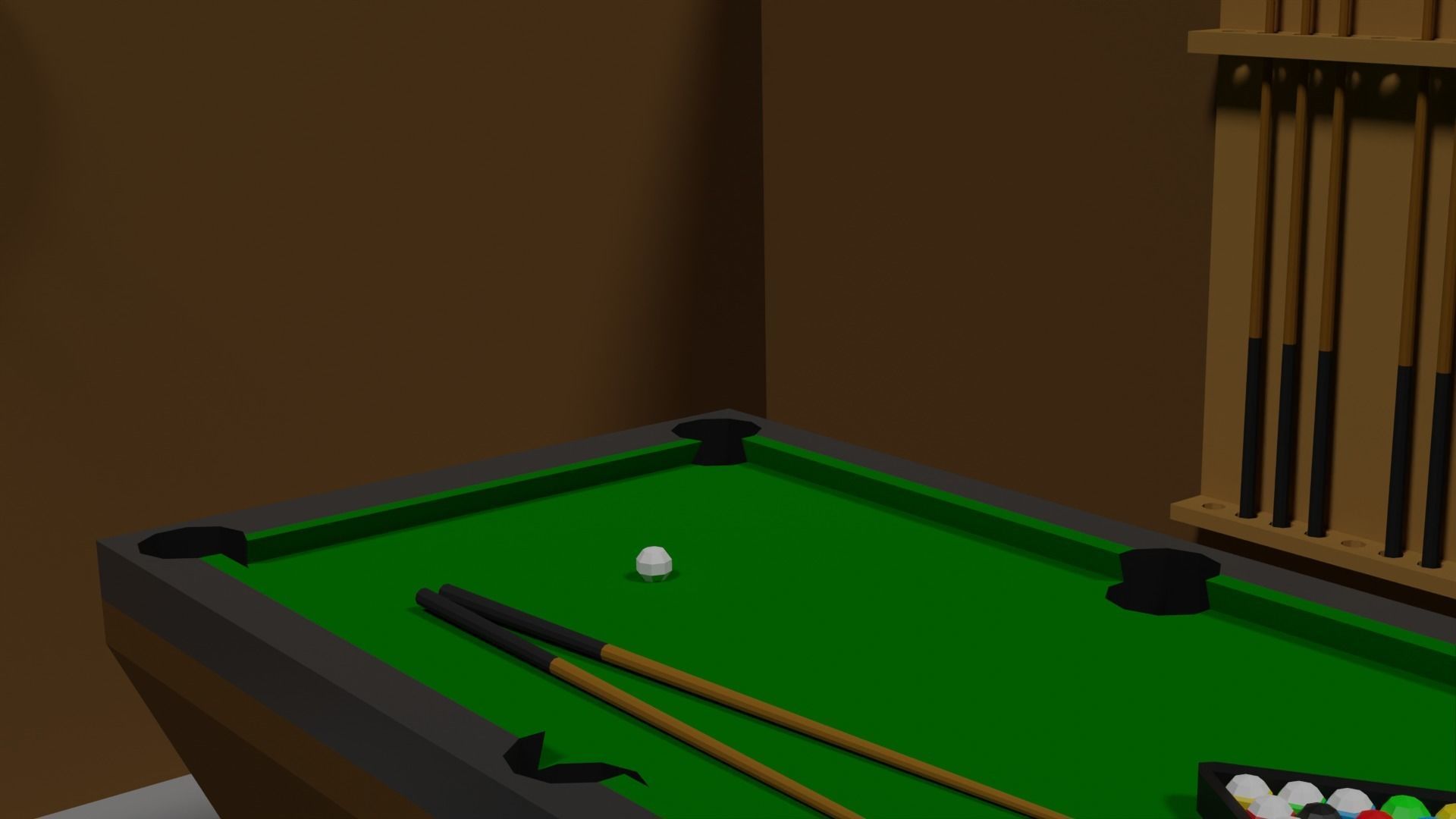 Lowpoly Hobbyroom pool table and dart board 3D model_18