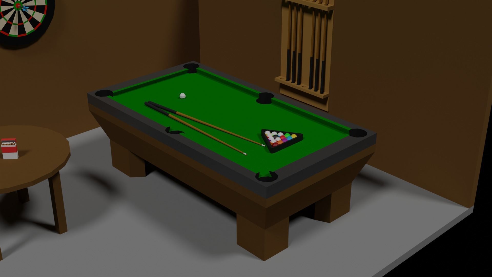 Lowpoly Hobbyroom pool table and dart board 3D model_8