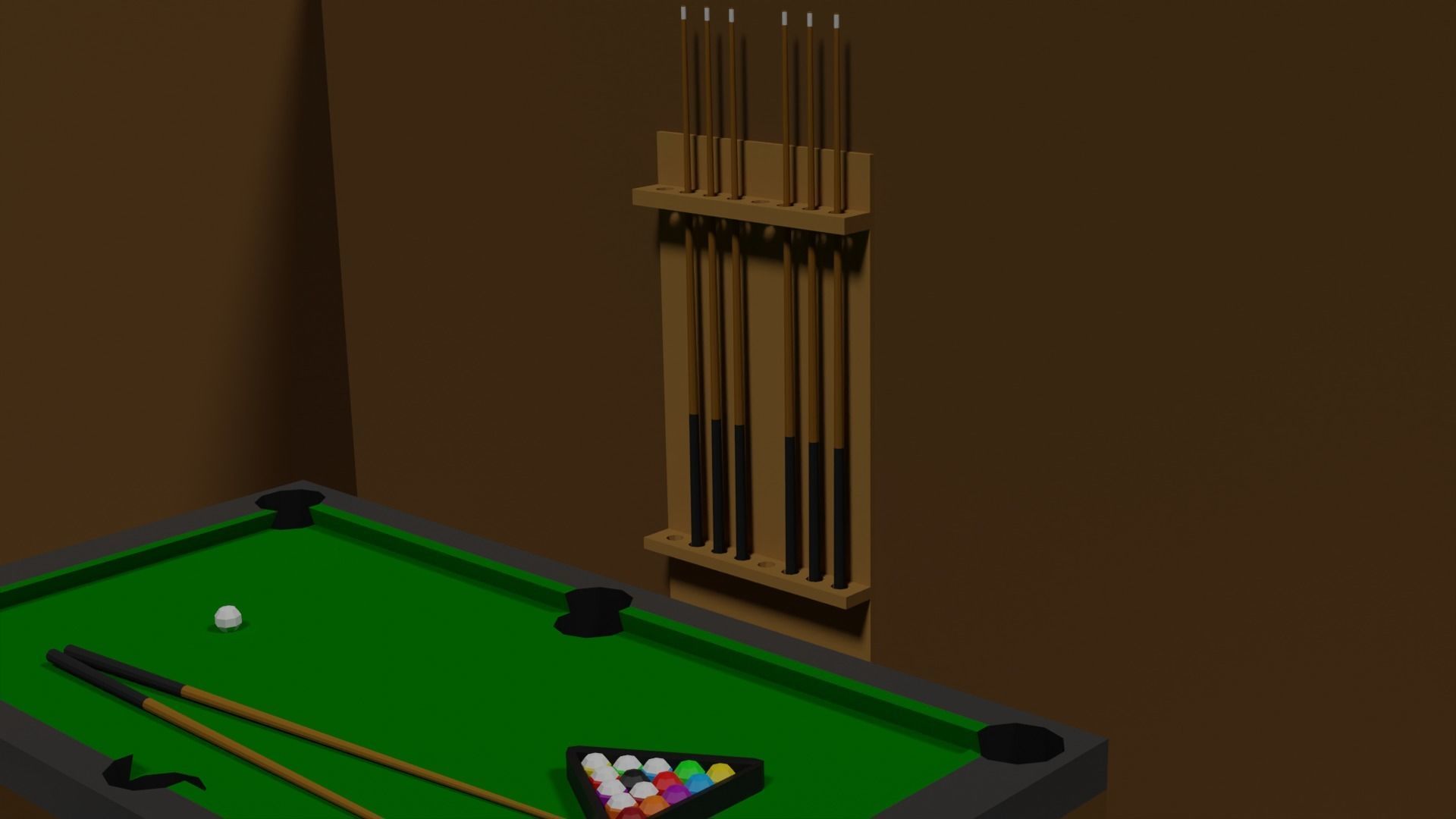 Lowpoly Hobbyroom pool table and dart board 3D model_13