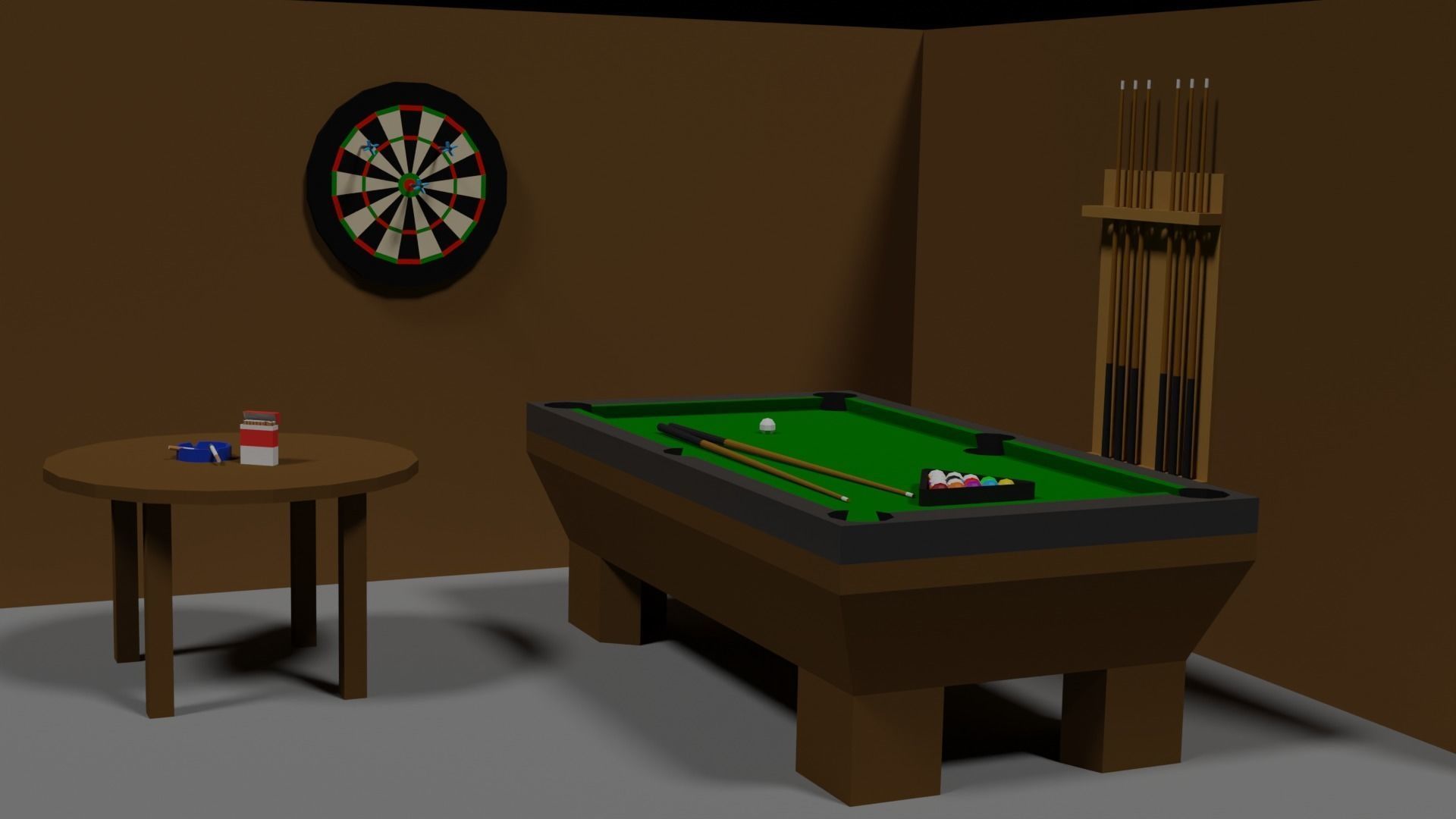 Lowpoly Hobbyroom pool table and dart board 3D model_32