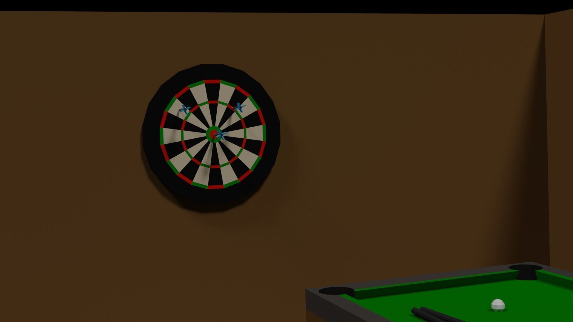 Lowpoly Hobbyroom pool table and dart board 3D model_30